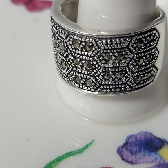 Size 6.5, Vintage Sterling Silver 925 Handmade Wide Ribbed  ❤ 925-SILVER VINTAGE RING SIZE 6.5
